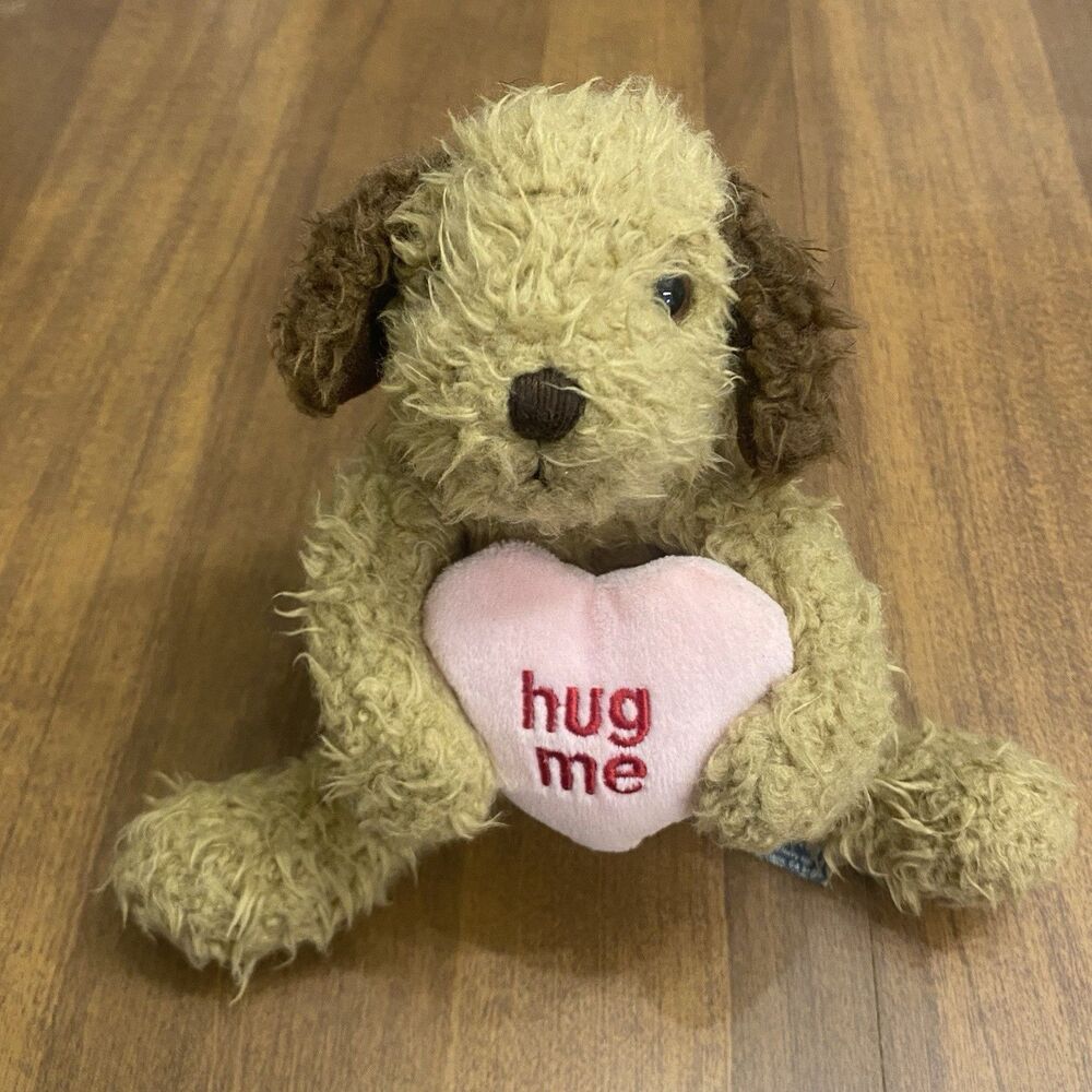 Old Navy Valentine's Brown Puppy Dog Plush Hug Me Heart Stuffed Animal 5.5 Vtg